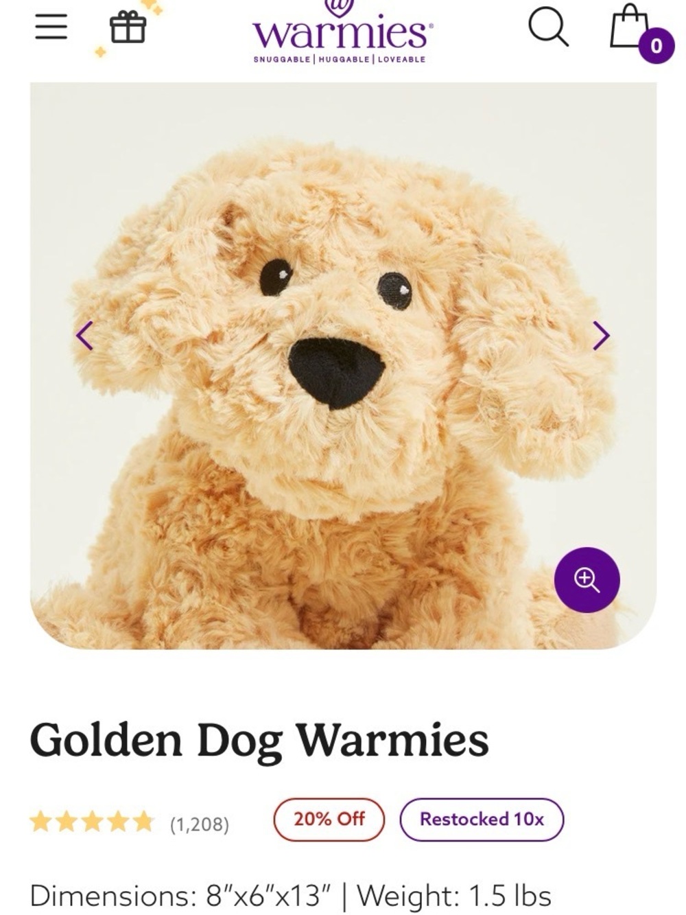 Warmies Golden Dog Soothing Microwaveable Stuffed Animal Pet Plushe Heat Pad NEW